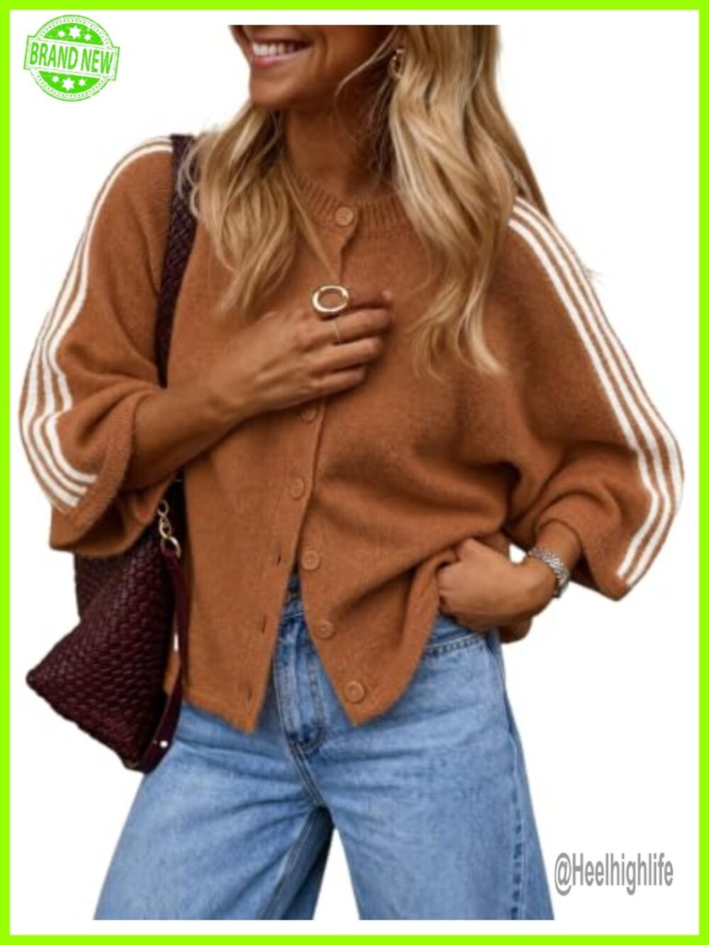 Oversized Color Block Striped Button Up Cardigan Sweater